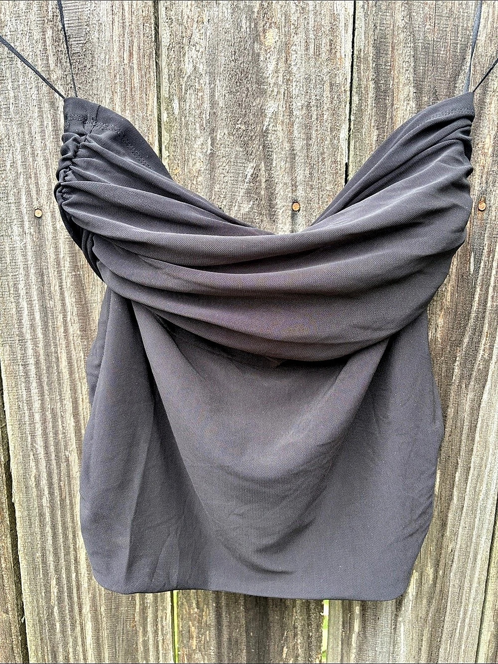 Banana Republic Ruched Mesh off Shoulder  Tank black Size Small